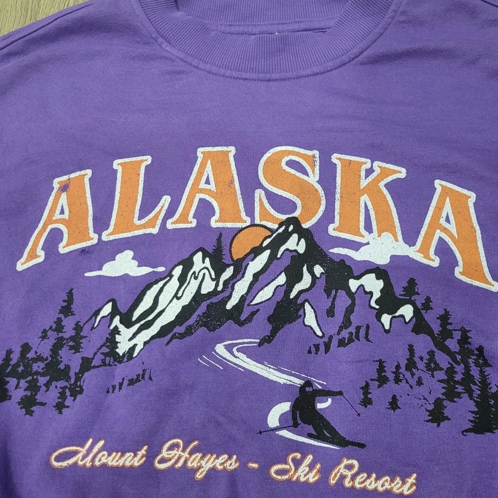 H&M Alaska Ski Resort Graphic Purple Sweatshirt Top Size: Large - Picture 4 of 7